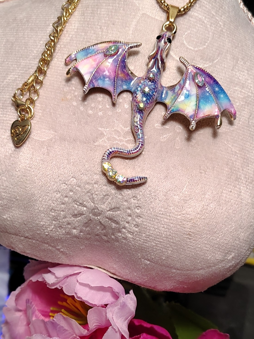 Betsey Johnson Gold-Tone Multicolor Dragon Pendant Necklace View 3